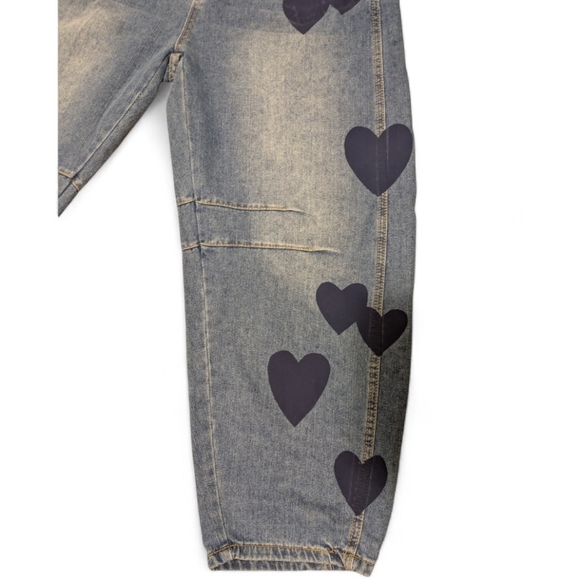 NWT Chartou Barrel Y2K Light Wash Jeans Heart Print Valentines Day Women Size XL - Picture 3 of 6